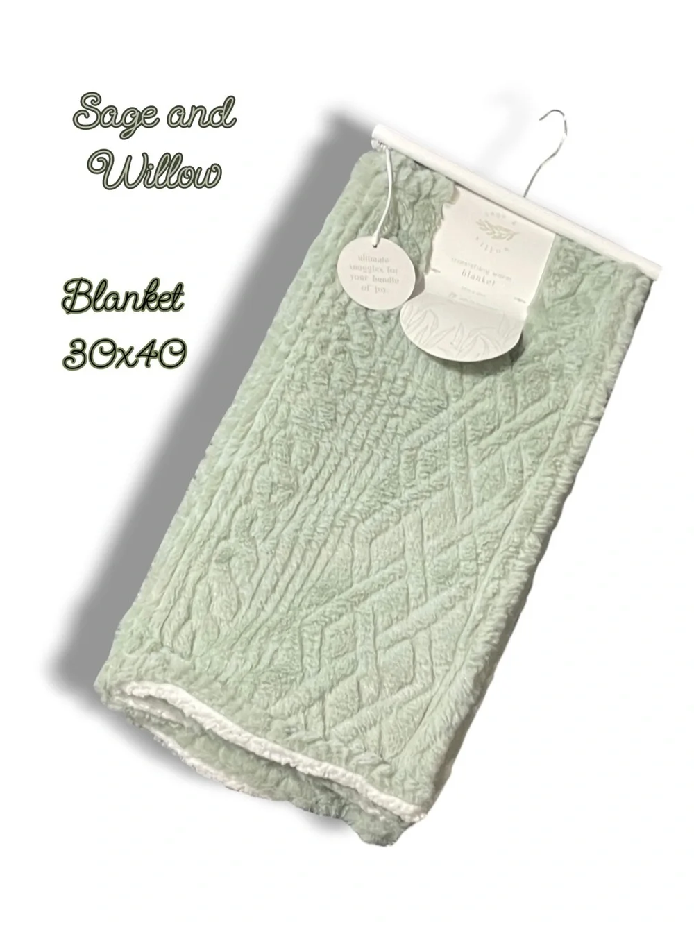 Sage and Willow Sage Green Cable Knit Baby Blanket Fluffy Plush 30x40